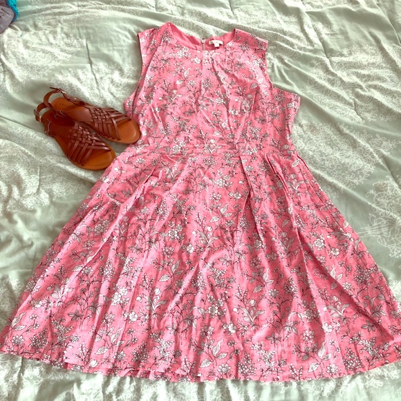 pink floral fit and flare dress